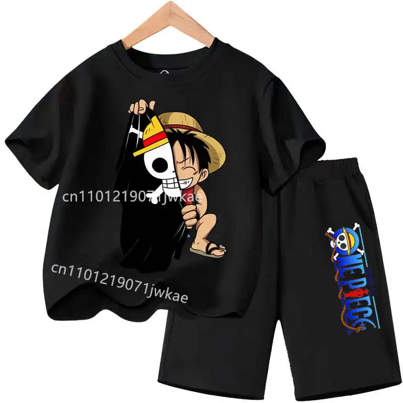 Conjunto de Ropa de Verano para Niños, Camiseta de Manga Corta con Estampado de Anime para Niños y Niñas, Pantalones Cortos, 2 Piezas, Traje de una Pieza para Niños, Chopper Luffy