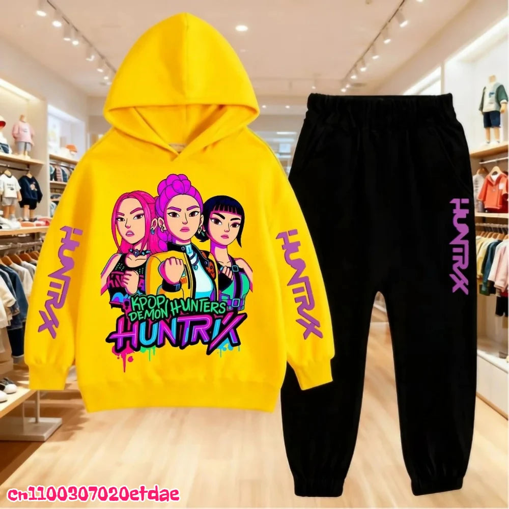 Otoño Invierno Sudadera con capucha para niños KPop Demon Hunters ropa de ocio prendas de vestir exteriores sudadera + Pantalones conjunto 3-12 años niños niñas regalo