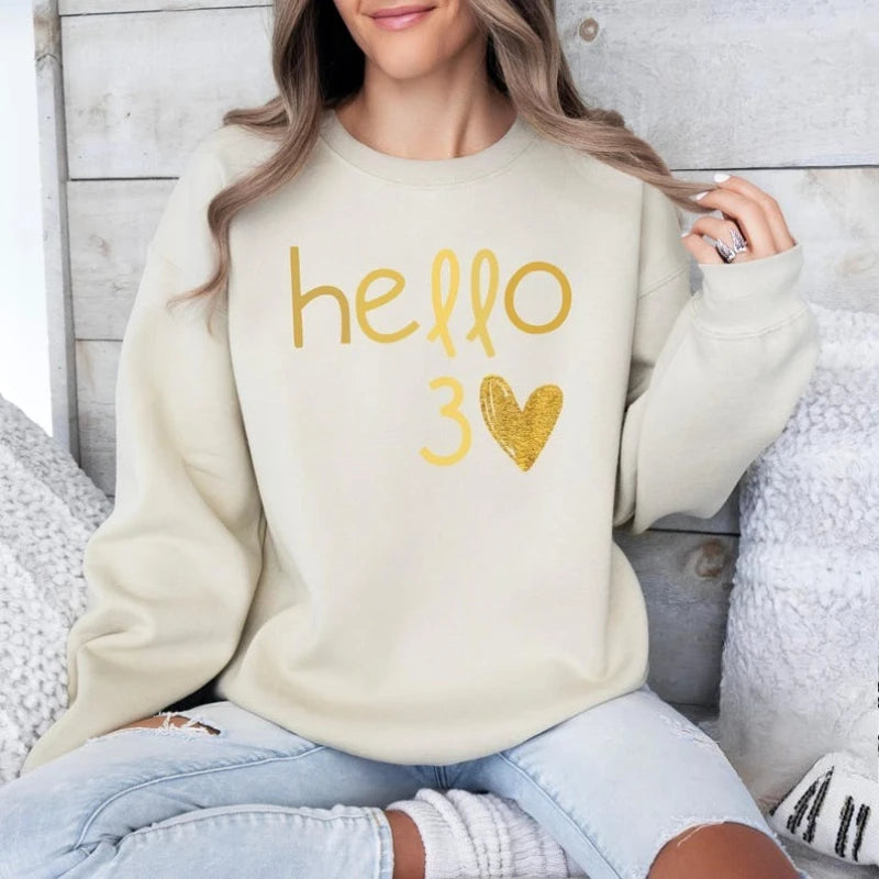 Sudadera con Capucha Térmica para Mujer, con la Frase 'Hola Otoño e Invierno', Regalo para su 30.º Cumpleaños, 'Hola 30', sin Purpurina Real, Sudadera para Adultos