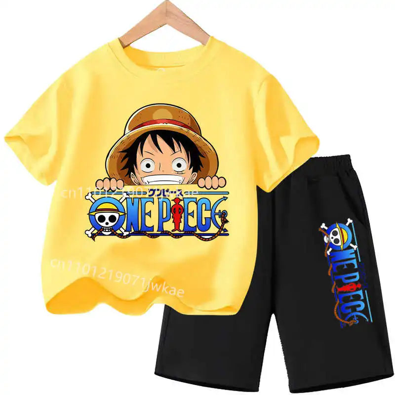 Conjunto de Ropa de Verano para Niños, Camiseta de Manga Corta con Estampado de Anime para Niños y Niñas, Pantalones Cortos, 2 Piezas, Traje de una Pieza para Niños, Chopper Luffy