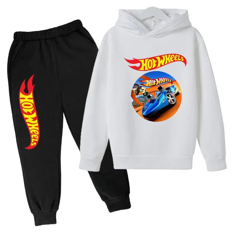Ropa para niños Hot Wheels juego de coches Abrigo con capucha estampado 3-12 años niños niñas niño Top + Pantalones sudadera de moda ropa deportiva Casual