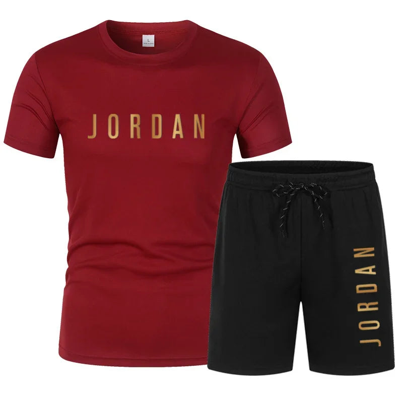 Conjunto deportivo informal de dos piezas para hombre joven, camiseta de manga corta y pantalones cortos, moda de verano