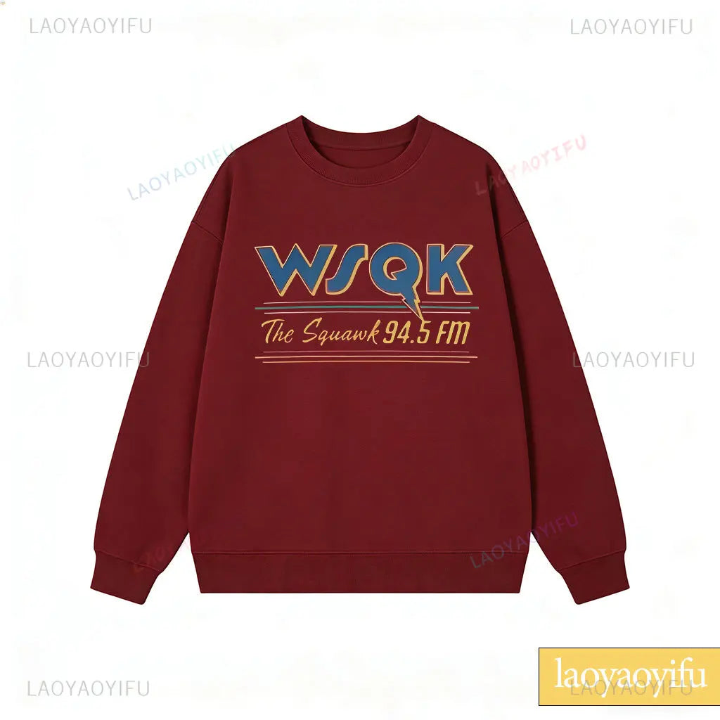 WSQK The Squawk 94,5 sudadera con Radio FM Wsqk sudaderas Unisex Vintage ciencia ficción cuello redondo 80s suéter nostálgico camisa Retro regalo