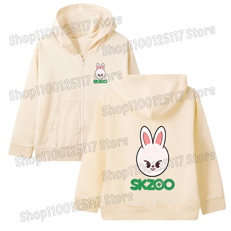 Skzoo-ropa fina de manga larga con cremallera para niñas, chaqueta con capucha de Anime, otoño y primavera, estampado de dibujos animados, ropa de calle con cremallera y bolsillo