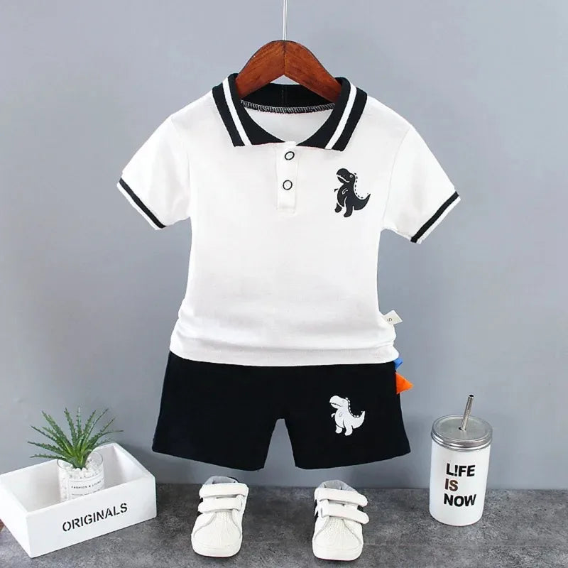 Nueva ropa de verano para bebés, camiseta de dibujos animados para niños, pantalones cortos, 2 unids/set, conjunto de ropa para niños, disfraz informal infantil, chándales para niños pequeños