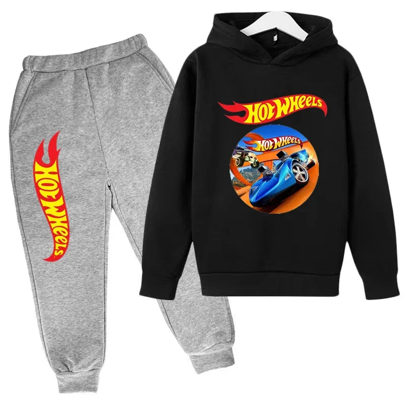 Ropa para niños Hot Wheels juego de coches Abrigo con capucha estampado 3-12 años niños niñas niño Top + Pantalones sudadera de moda ropa deportiva Casual