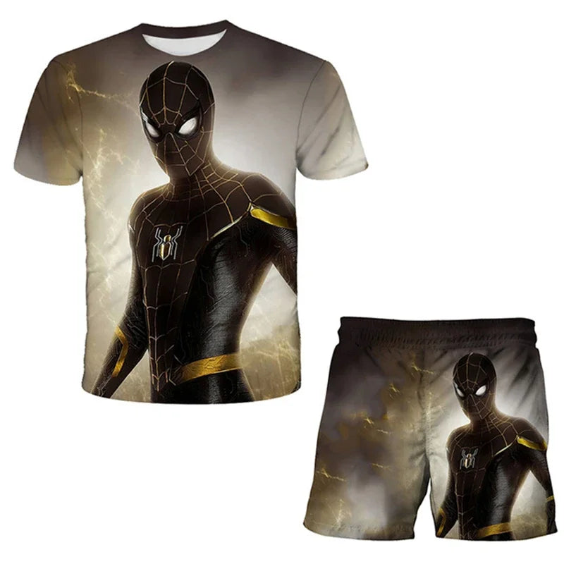 Conjunto de 2 piezas de camiseta y pantalones cortos transpirables para niños, diseño de Spider-Man, Marvel, Hulk, Iron Man, Spiderman