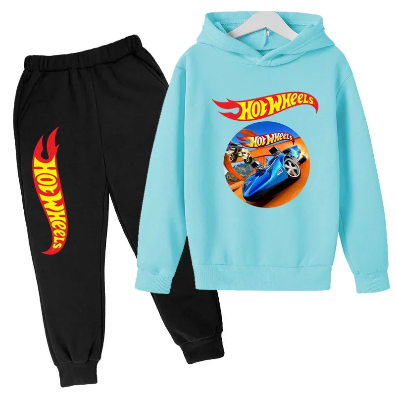 Ropa para niños Hot Wheels juego de coches Abrigo con capucha estampado 3-12 años niños niñas niño Top + Pantalones sudadera de moda ropa deportiva Casual