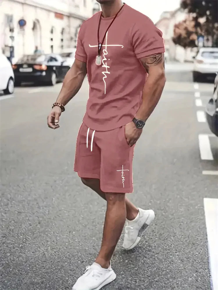 Conjunto Deportivo Hombre 2 Piezas | Camiseta + Pantalón Corto Estampado Playa