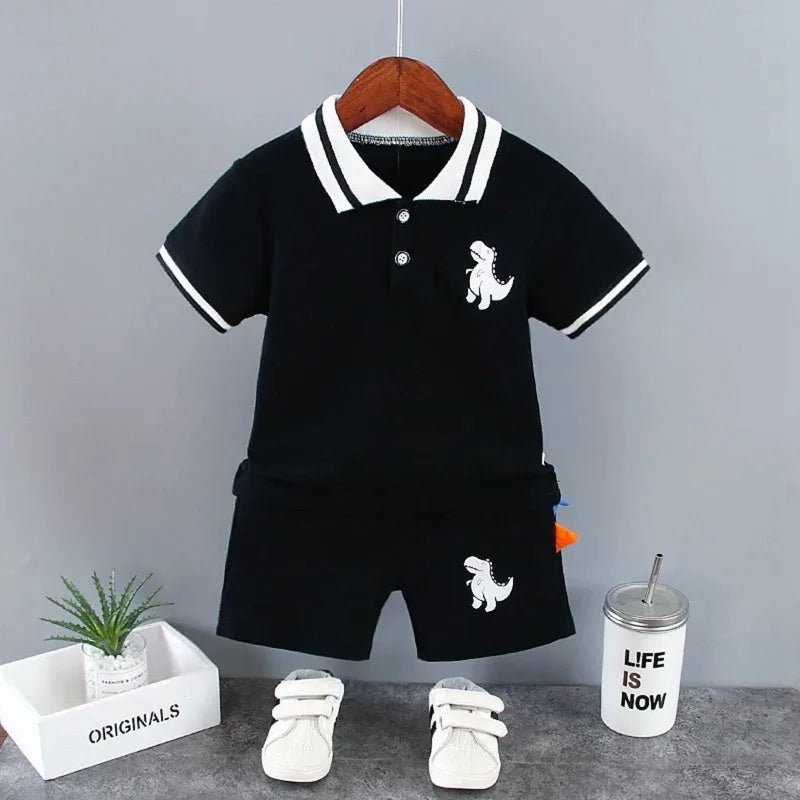 Nueva ropa de verano para bebés, camiseta de dibujos animados para niños, pantalones cortos, 2 unids/set, conjunto de ropa para niños, disfraz informal infantil, chándales para niños pequeños