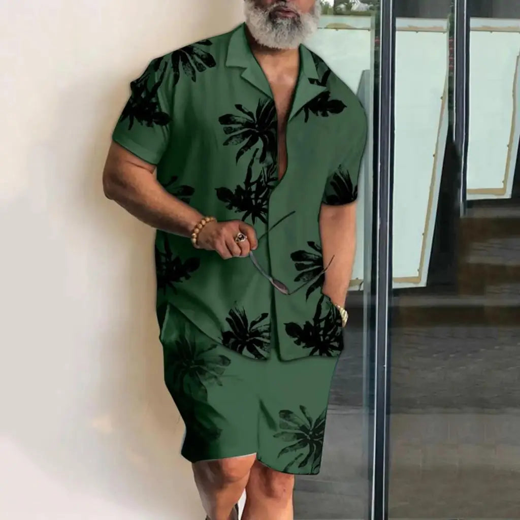 Conjuntos de camisas para hombre, camisa informal de manga corta con estampado 3d de árbol de coco, pantalones cortos de playa de gran tamaño, ropa de calle de verano, trajes hawaianos