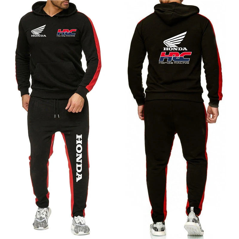 Honda racing-Sudadera con capucha para hombre, ropa deportiva + pantalones de chándal, traje informal cómodo para correr, traje de dos piezas de color sólido, gran oferta