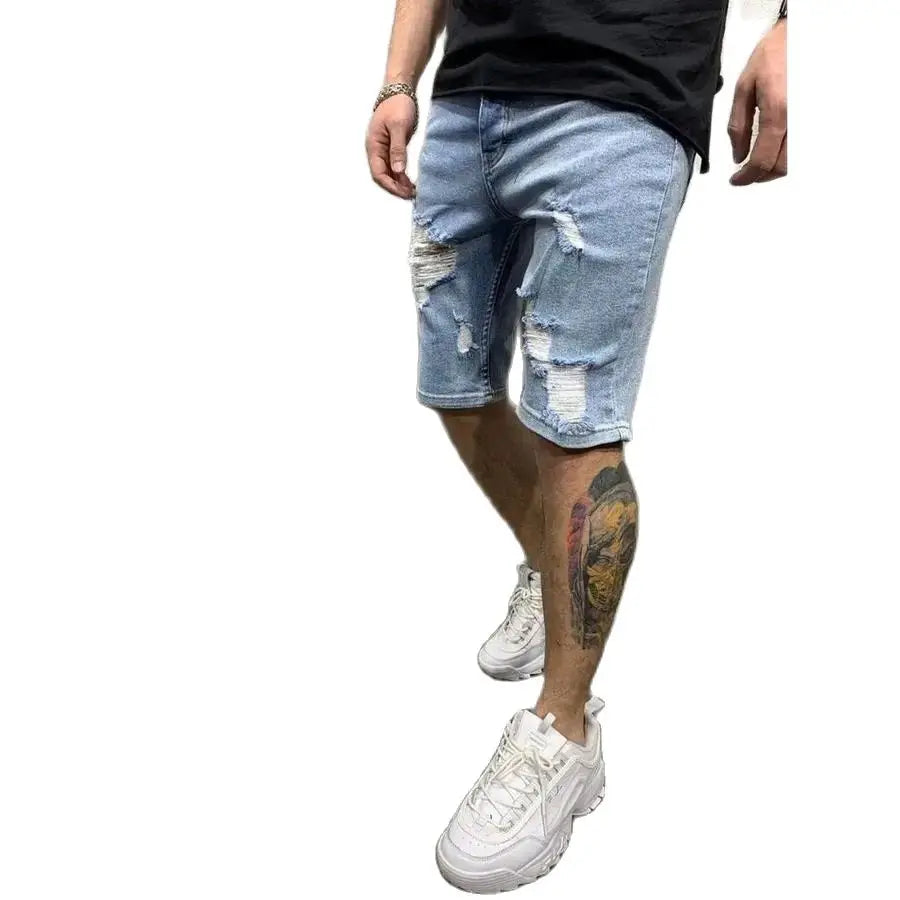 Pantalones cortos vaqueros con borlas rasgadas para hombre, pantalones vaqueros perforados lavables personalizados, pantalones medios informales grandes, novedad de verano 2024