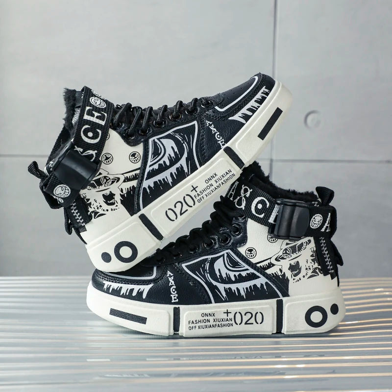 Zapatillas altas para niños 2025 Otoño/Invierno nuevo estilo zapatos deportivos para niños hebilla estudiante zapatos casuales de lana de suela blanda