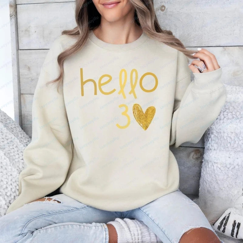Sudadera con Capucha Térmica para Mujer, con la Frase 'Hola Otoño e Invierno', Regalo para su 30.º Cumpleaños, 'Hola 30', sin Purpurina Real, Sudadera para Adultos