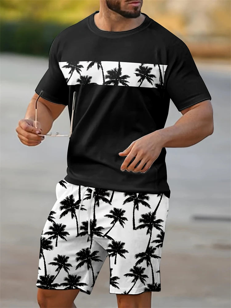 Nuevo traje transpirable de manga corta para deportes al aire libre de verano para hombre, diseño de patrón de letras, conjunto de dos piezas de estilo callejero a la moda de ocio