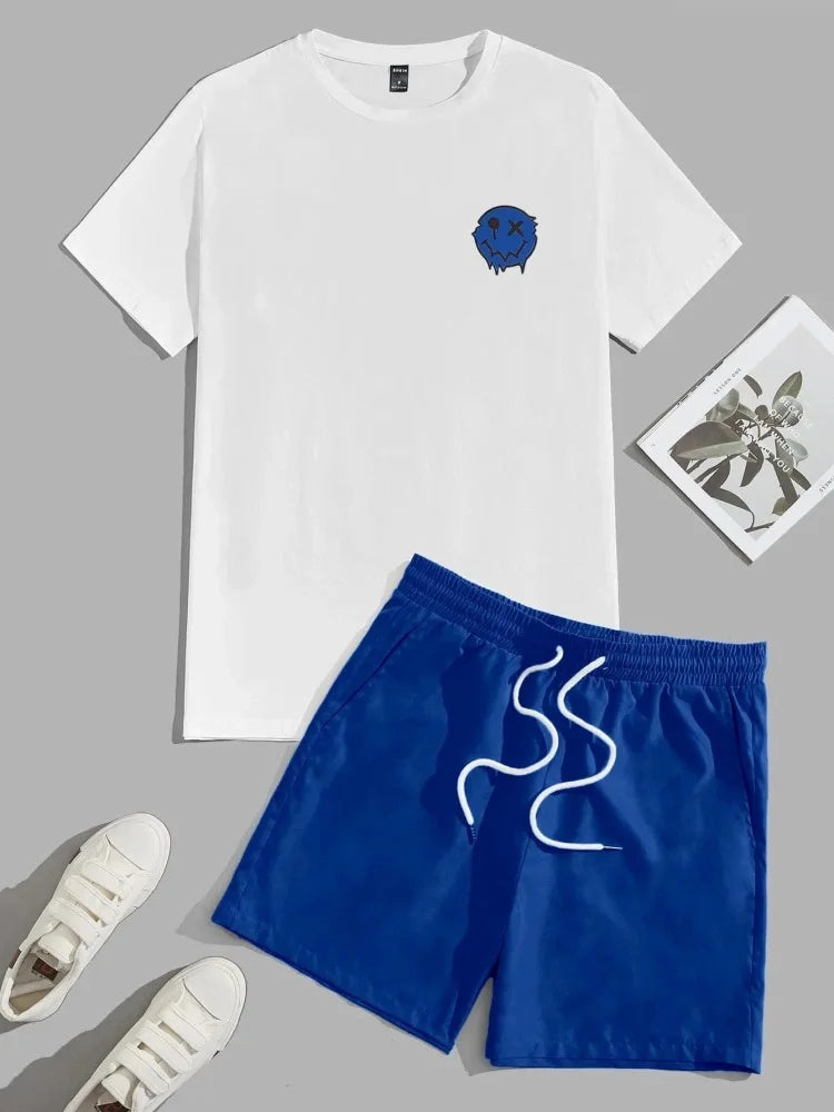 2025 nuevo conjunto de pantalones cortos de manga corta para hombre de verano, pantalones cortos de playa al aire libre para hombre, conjunto de 2 piezas, estampado 3D