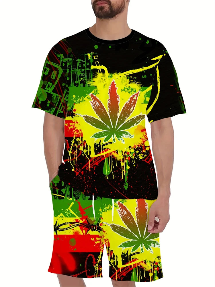 Nuevo traje transpirable de manga corta para deportes al aire libre de verano para hombre, diseño de patrón de letras, conjunto de dos piezas de estilo callejero a la moda de ocio
