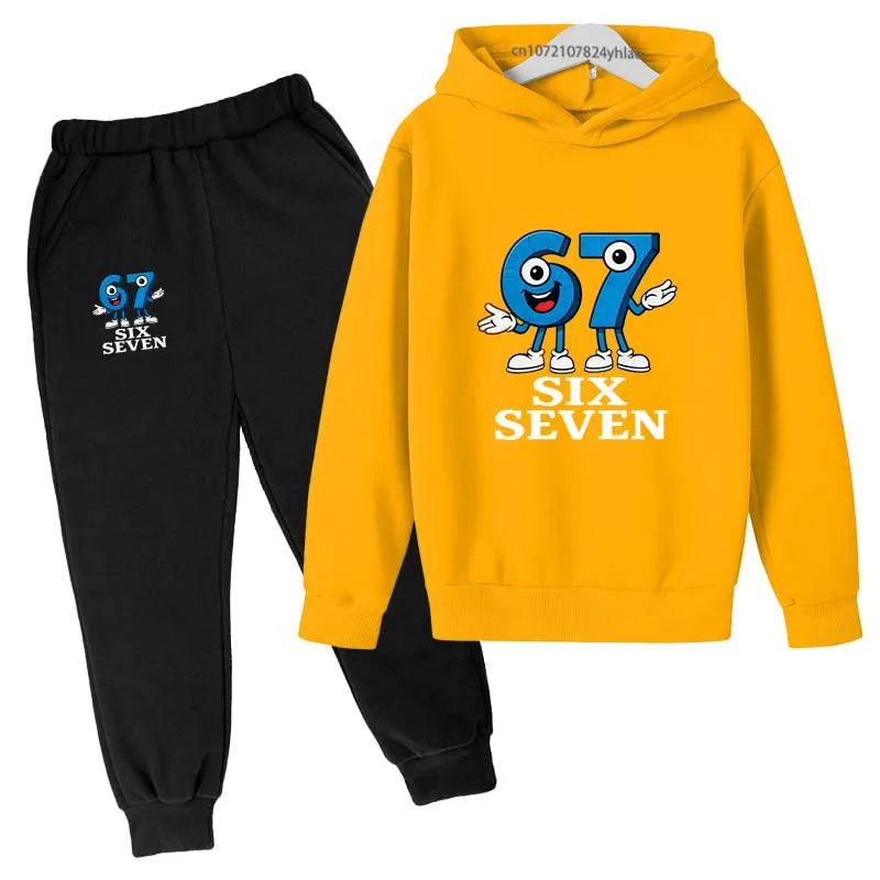 Seis siete números divertidos estampado de dibujos animados niños primavera otoño Casual 2 uds Sudadera con capucha + Pantalones para correr chándales 2-13 años ropa para niños y niñas