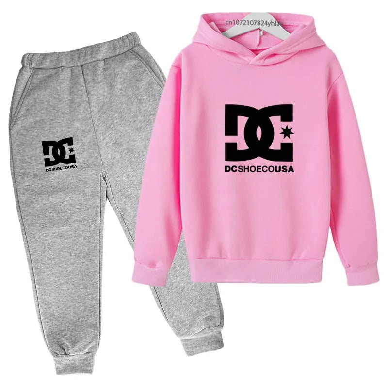 Niños primavera otoño Casual estampado Simple 2 uds Sudadera con capucha + Pantalones chándales trajes de tendencia conjuntos de ropa para niños y niñas de 2 a 13 años