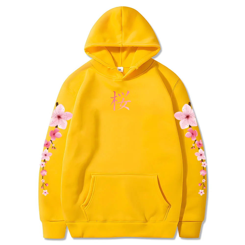 Sudaderas con capucha con estampado de Sakura de flores japonesas, sudaderas con capucha de invierno de manga larga, jerséis cómodos informales para mujeres/hombres con bolsillo