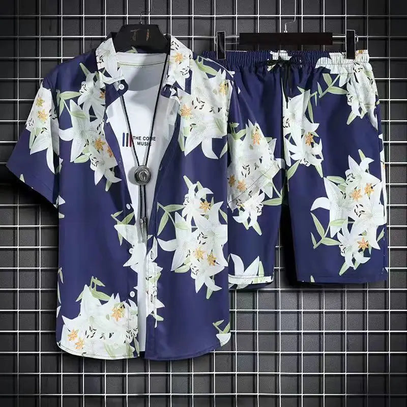 Conjunto Hawaiano 3D Hombre | Camisa Árbol de Coco + Pantalón Corto Playa