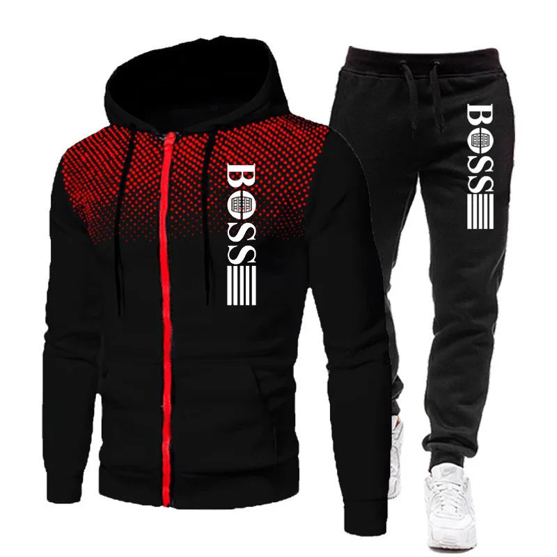 2025 Nueva sudadera con capucha con cremallera para hombre + conjunto de pantalones casuales para moda de otoño e invierno Ropa deportiva cálida y conjunto de dos piezas
