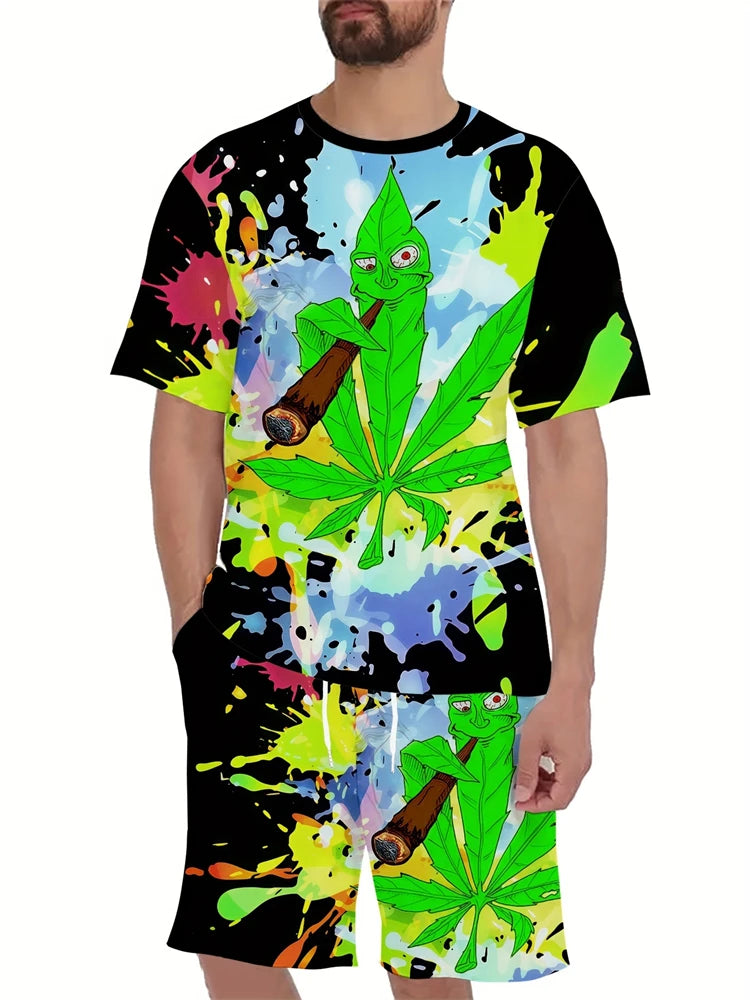 Nuevo traje transpirable de manga corta para deportes al aire libre de verano para hombre, diseño de patrón de letras, conjunto de dos piezas de estilo callejero a la moda de ocio