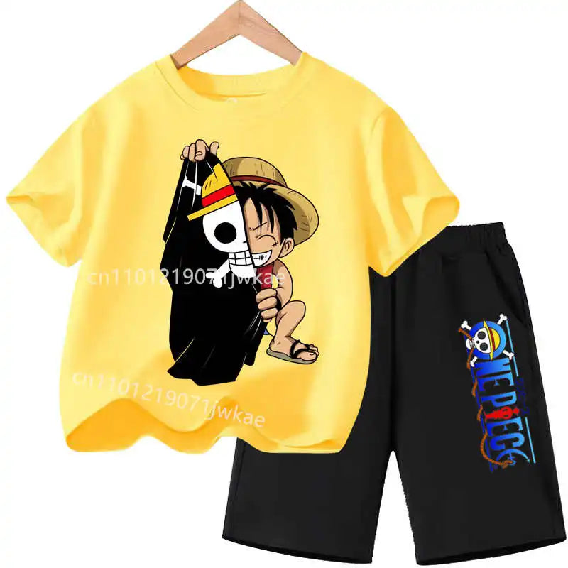 Conjunto de Ropa de Verano para Niños, Camiseta de Manga Corta con Estampado de Anime para Niños y Niñas, Pantalones Cortos, 2 Piezas, Traje de una Pieza para Niños, Chopper Luffy