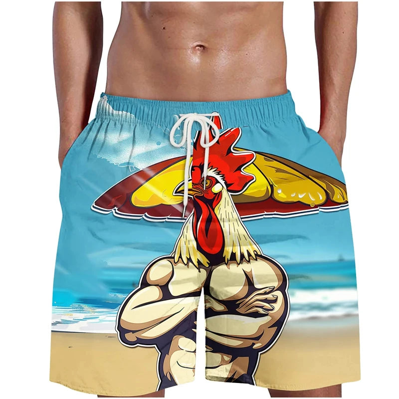 Pantalón Corto 3D Grafiti Gallo Hombre | Bañador Playa Transpirable