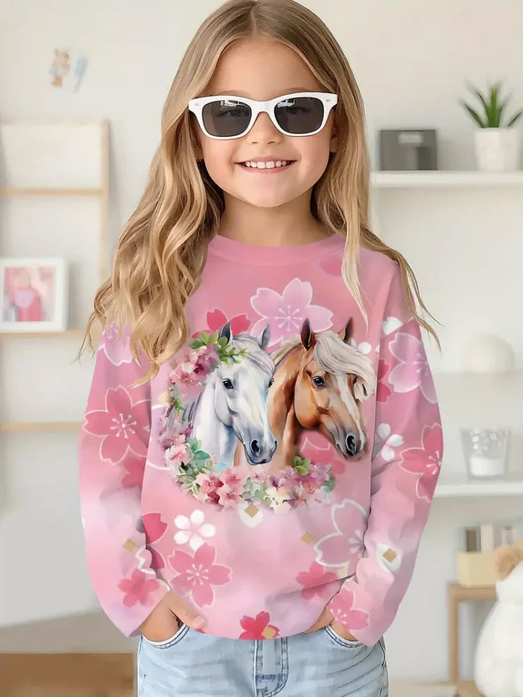 Camiseta de capibala de animales de dibujos animados, camisetas con cuello redondo, camiseta de moda de manga larga, ropa para niños y niñas de 7 a 8 años, ropa para niños