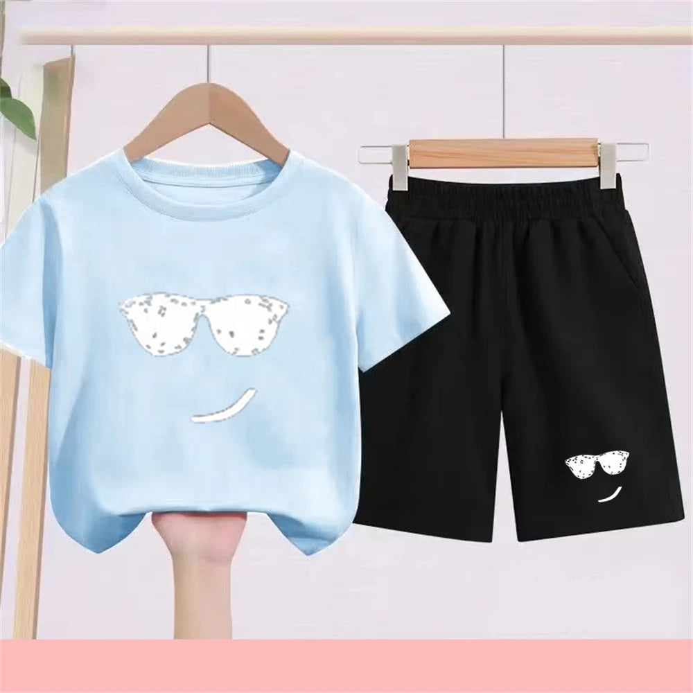 Camiseta de verano para niños de 3 a 12 años, conjunto de camiseta blanca y pantalones cortos, 2 uds., conjunto fresco y refrescante de manga corta con estampado para niños