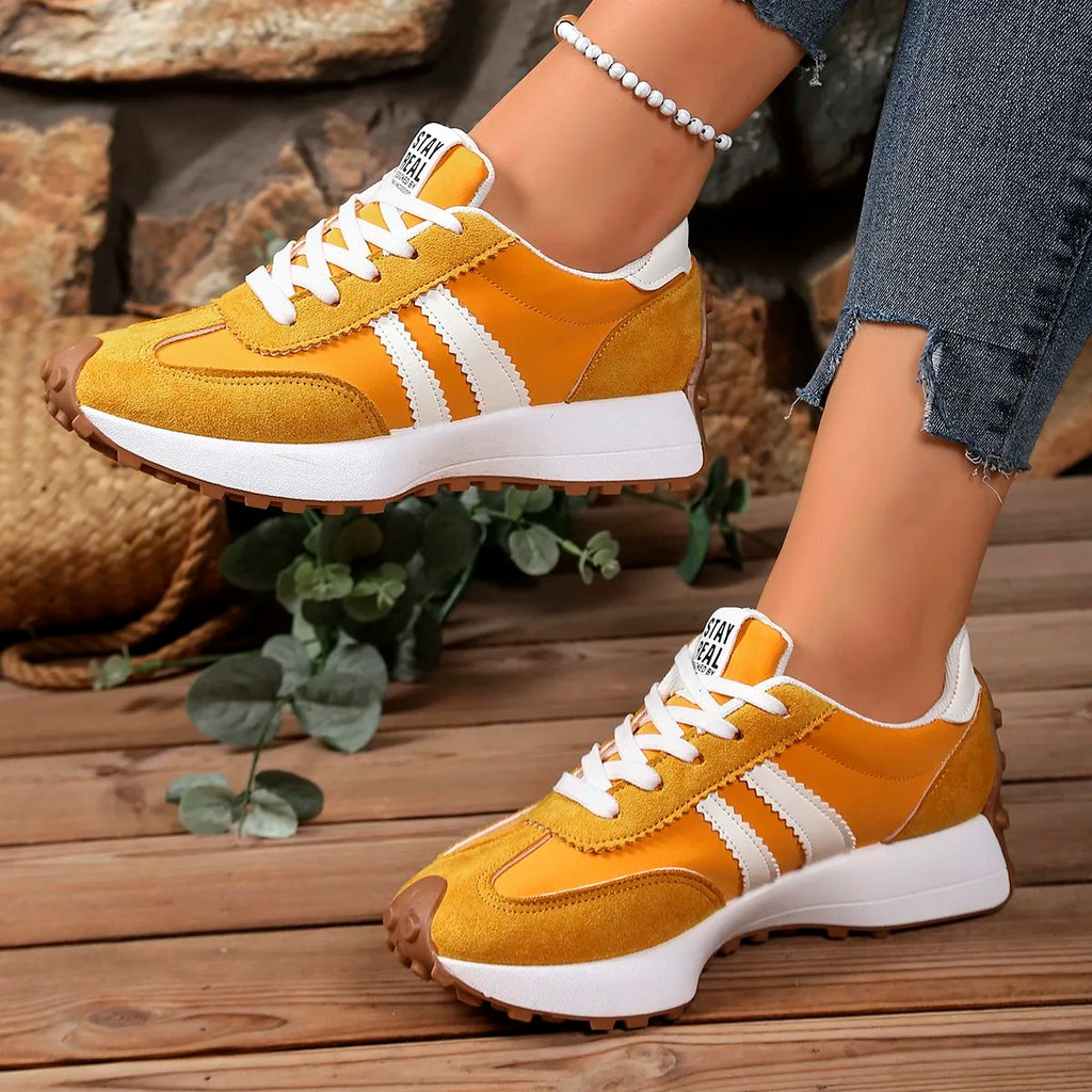 Nuevo estilo de moda, zapatos informales elegantes con cordones para mujer, Primavera/otoño, punta redonda, suela gruesa, zapatos deportivos cómodos antideslizantes