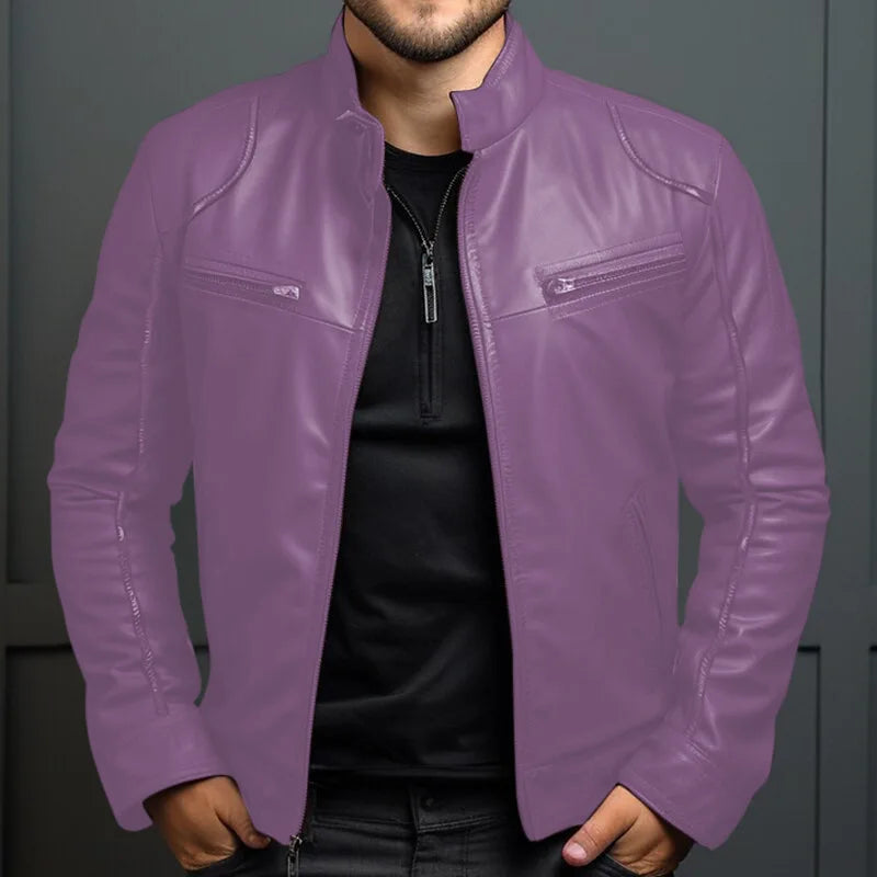 Chaqueta informal de cuero PU para hombre, estilo Punk, cuello con cremallera, multicremallera, ropa de calle de estilo motero más baja a la moda