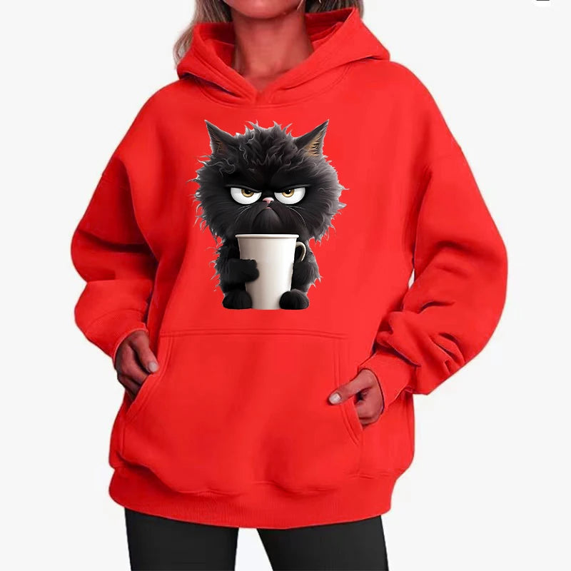 Divertido gato nueva moda sudaderas con capucha para mujer primavera Otoño Invierno Casual sudaderas con capucha Tops Color sólido Sudadera con capucha Mujer