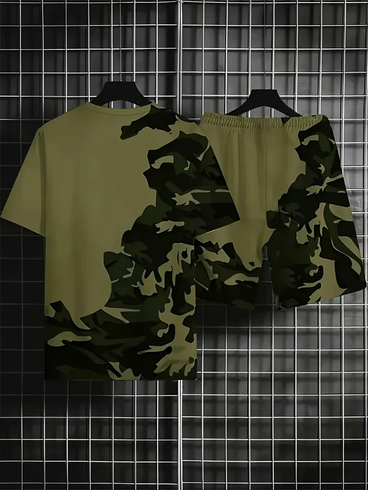 Nuevo traje transpirable de manga corta para deportes al aire libre de verano para hombre, diseño de patrón de letras, conjunto de dos piezas de estilo callejero a la moda de ocio