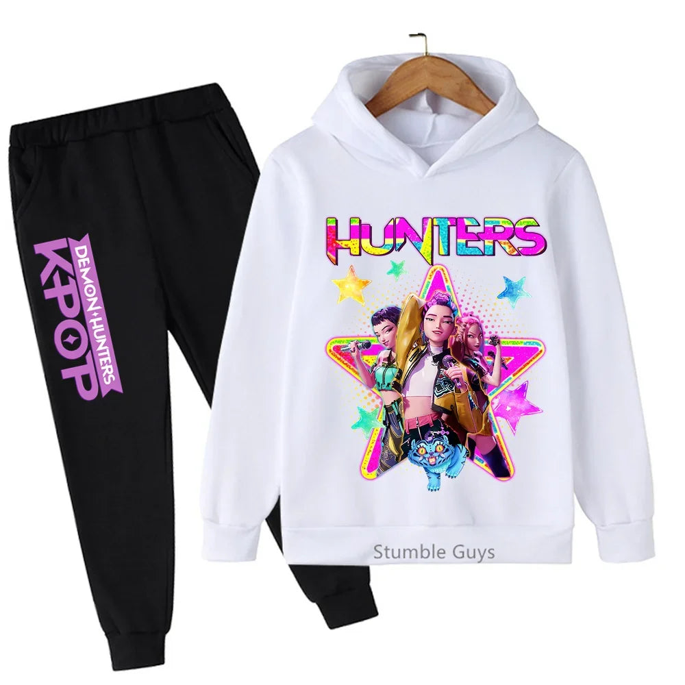 Conjunto de sudadera con capucha Kpop Demon Hunters, ropa deportiva para niños y niñas de 3 a 12 años, ropa de Anime de otoño