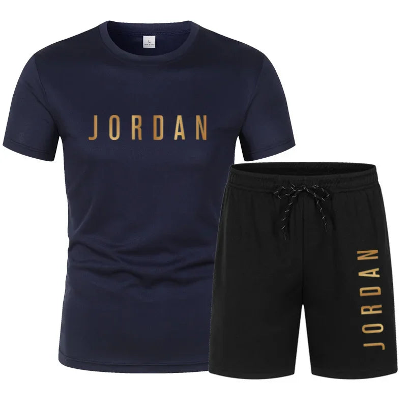 Conjunto deportivo informal de dos piezas para hombre joven, camiseta de manga corta y pantalones cortos, moda de verano