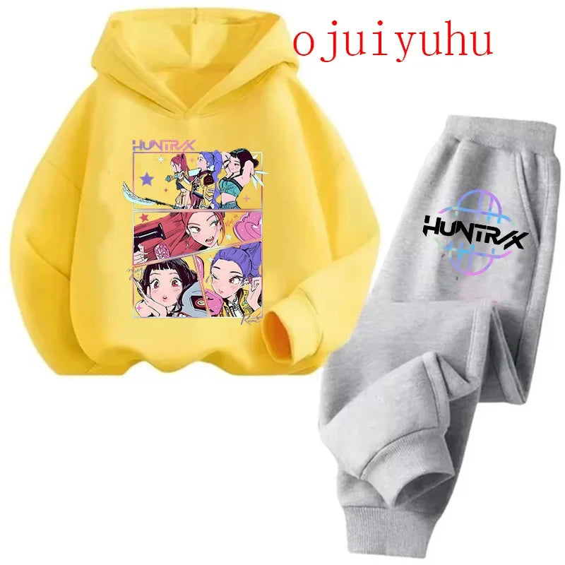 Kpop Demon Hunters Kawaii Jersey sudadera Anime Trucksuit dibujos animados niñas niño niños ropa conjuntos unisex sudaderas con capucha para niños