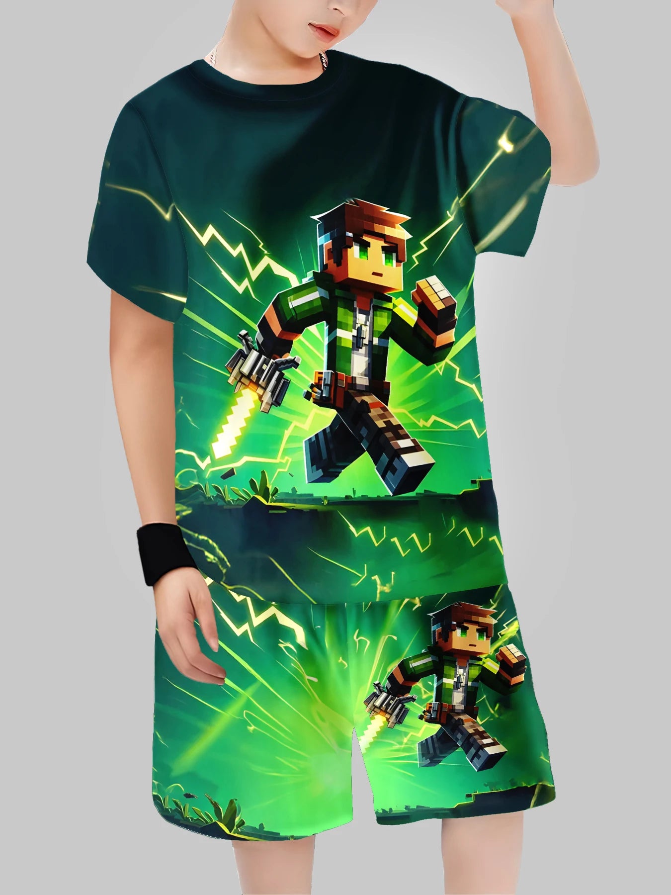 Block Man Impresión Digital Ropa Transfronteriza para niños Camiseta Casual de Manga Corta Ropa para niños
