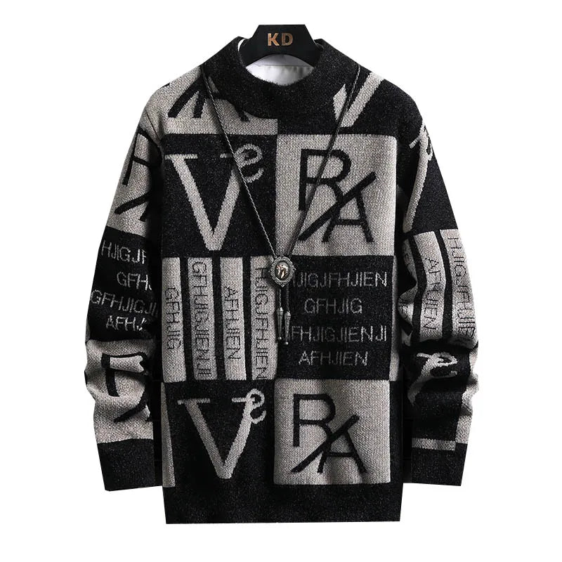 Suéter de punto para hombre, jerséis a rayas con estampado, suéter de cuello redondo, Otoño/Invierno, ropa informal de calidad de diseñador para hombre, jersey