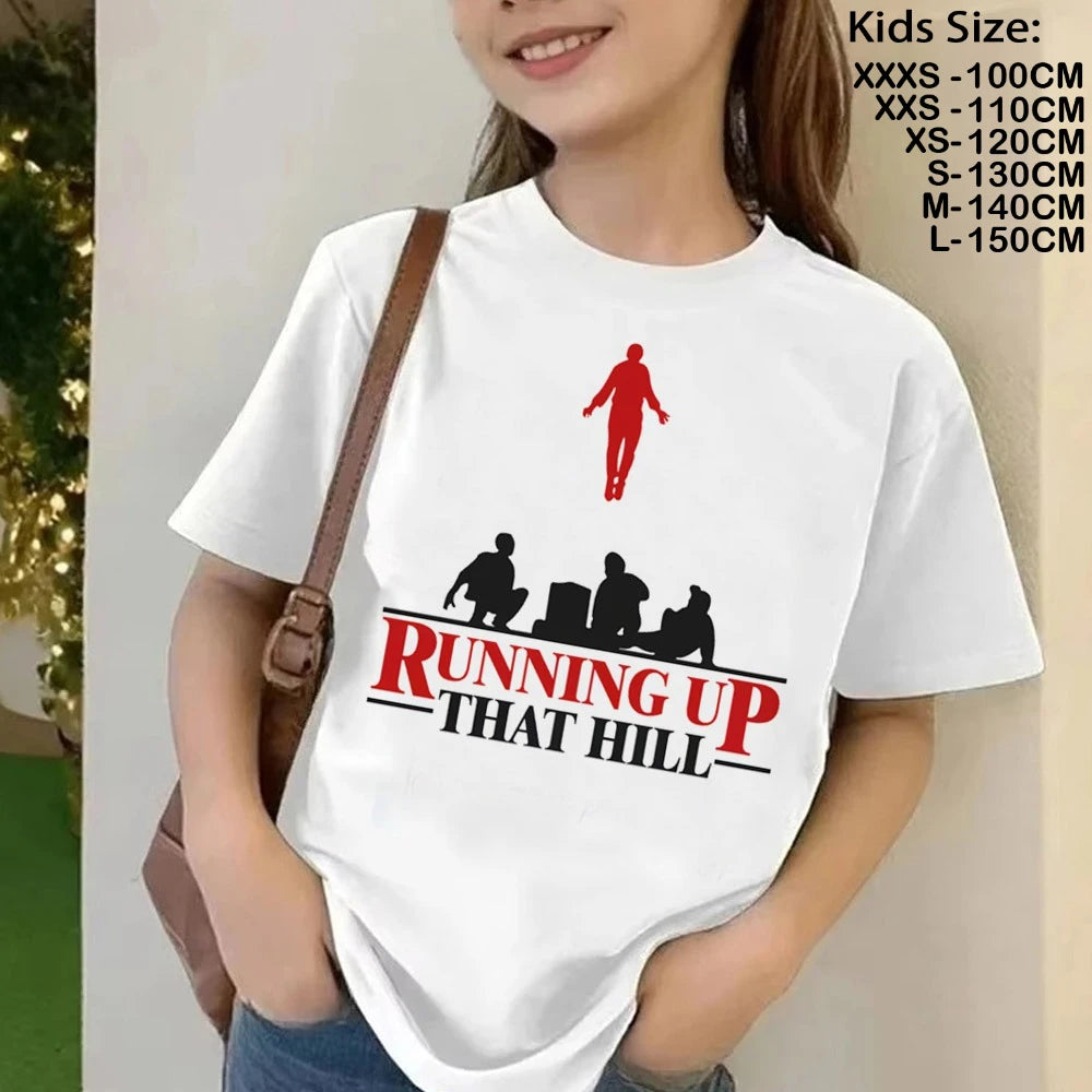 Camiseta Running Up That Hill para niños, camiseta de manga corta The Demogorgon para niños, camisetas informales holgadas con estampado con dibujo para niñas y niños
