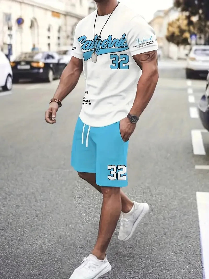 El nuevo conjunto de verano 2025 para hombres presenta moda urbana, comodidad informal, suavidad, transpirabilidad y impresión de patrones digitales 3D