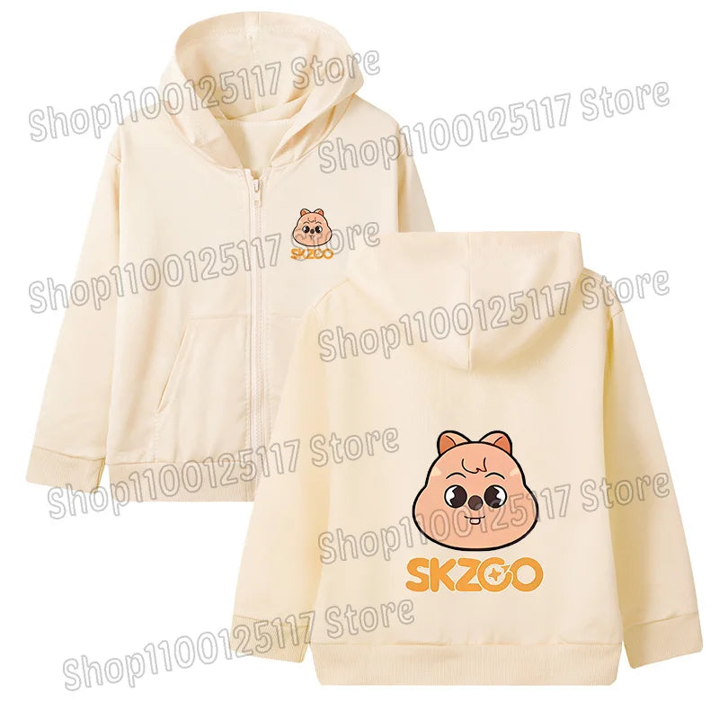 Skzoo-ropa fina de manga larga con cremallera para niñas, chaqueta con capucha de Anime, otoño y primavera, estampado de dibujos animados, ropa de calle con cremallera y bolsillo