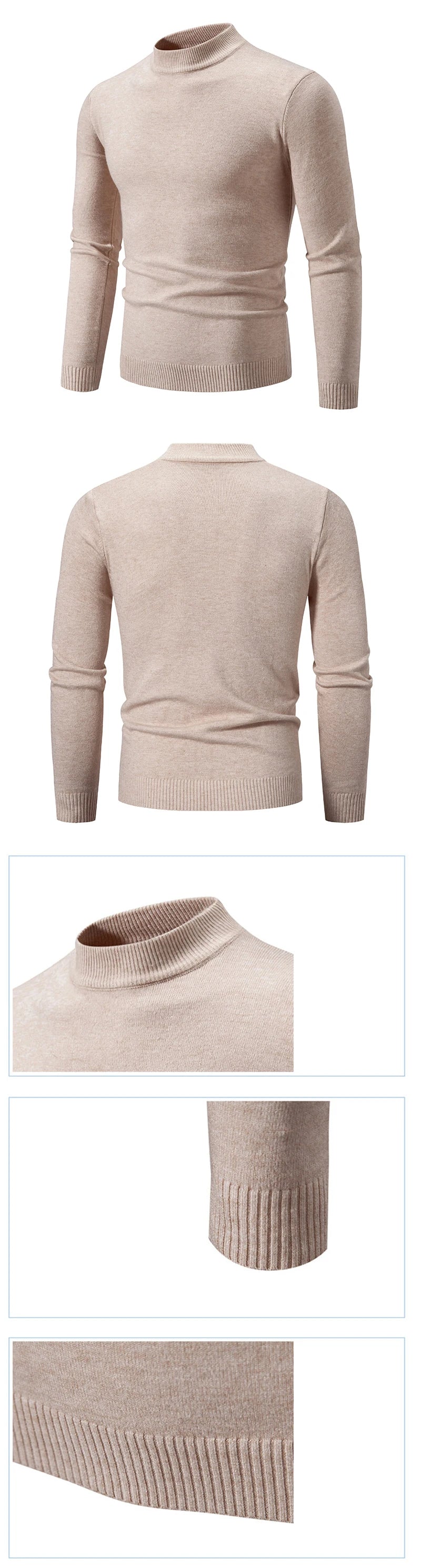 Jersey de punto acanalado con cuello alto simulado para hombre, suéter informal ajustado y pesado, jersey cálido, ropa de calle térmica