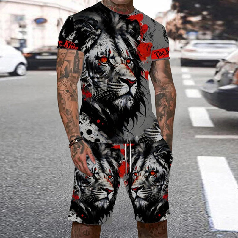 Conjunto Verano Hombre - Camiseta y Pantalón Corto Estampado Tigre 3D