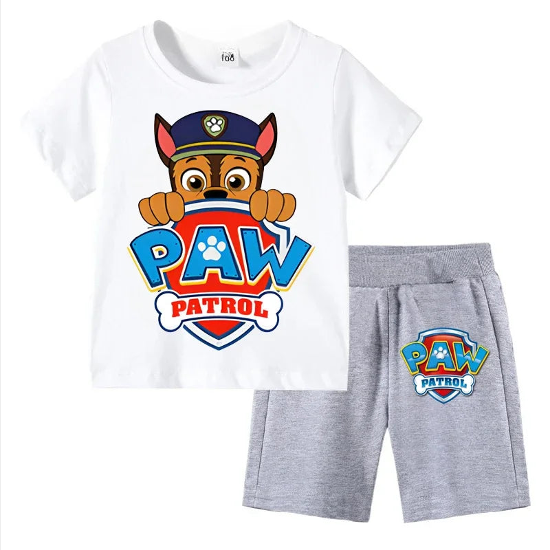 Conjunto de Patrulla Canina para niños, camiseta de manga corta, Top + pantalones cortos, trajes de 2 piezas, traje de dibujos animados para niños de 3 a 8 años, ropa para niños para verano