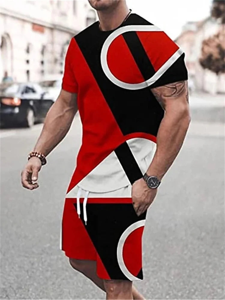 Conjunto Deportivo 3D Retro Hombre Talla Grande | Camiseta + Pantalón Corto Playa