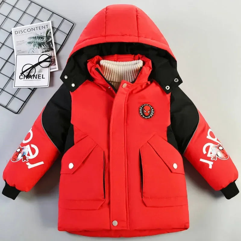 Nuevo abrigo de invierno para niños, ropa de moda para niños, ropa cálida y gruesa de algodón con capucha, prendas de vestir exteriores largas, chaquetas Parka para niños