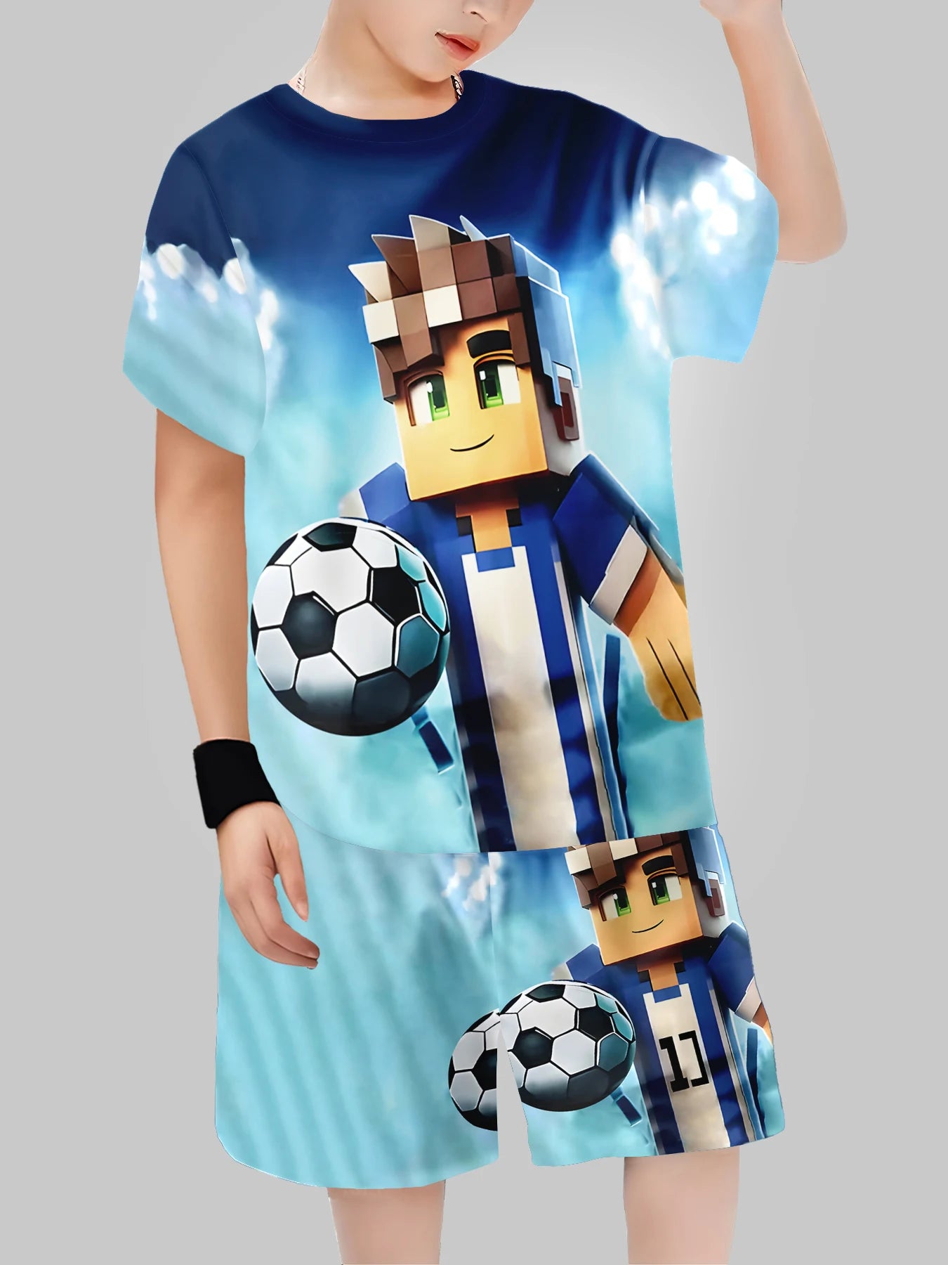 Block Man Impresión Digital Ropa Transfronteriza para niños Camiseta Casual de Manga Corta Ropa para niños